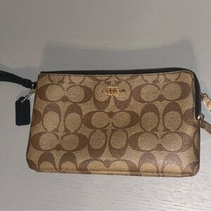 Coach Tan and Brown Signature Wristlet